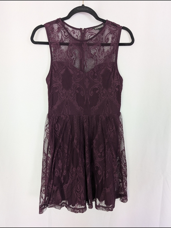 Express Dresses & Skirts - Express Plum Lace Overlay Sleeveless Fit and Flare Dress